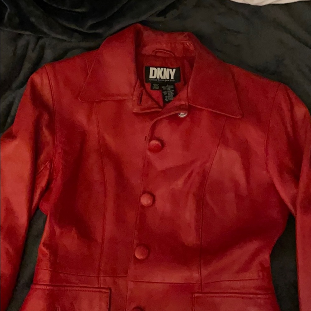 Red Donna Karan New York leather jacket